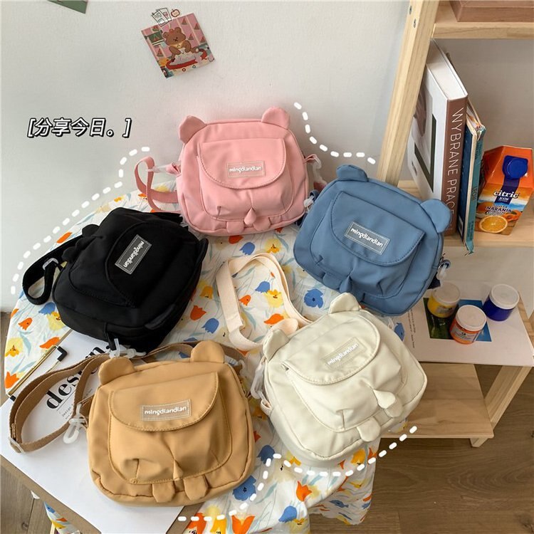 swvws  Japanese Cute Bear Ears Shaped Bag Women Small Crossbody Bags Nylon Bag Student Shoulder Bag New Flap Bolsa Feminina Bag Women