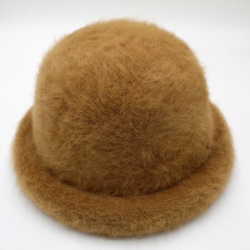 Wool Elegant Women Hat Dome Short Brim Hats Female British Retro Autumn Winter Basin Cap Faux velvet Hat RC2070