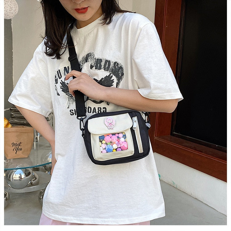 swvws Cute Small Bag Women With Transparent Pocket Crossbody Bags Women Mini Shoulder Bag Nylon Bag Women Bolsa Feminina Phone Bags