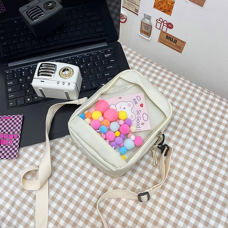 swvws Japanese Style Kawaii Bag Women itabag Transparent Pocket Colorful Hairballs Crossbody Bags Women Shoulder Bag With Card Bolsos