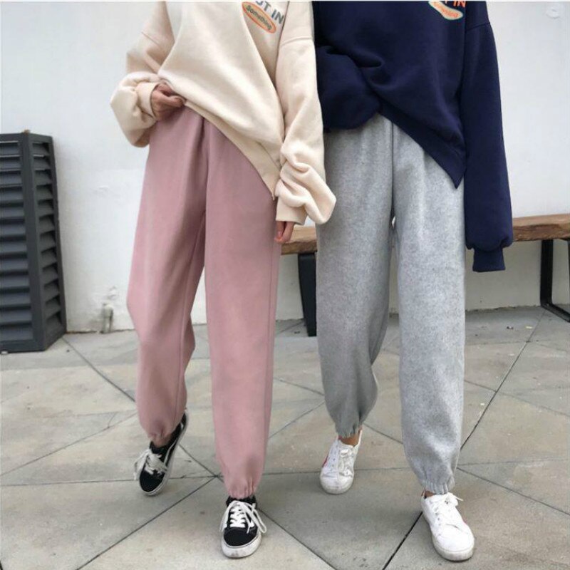 swvws Women Pants Warm Loose Simple Solid Korean Thicken Harem Trousers Vintage Unisex Velvet High Quality Womens Students All-Match