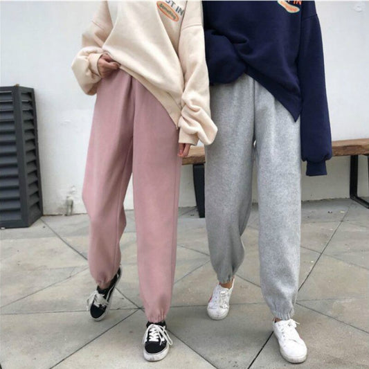 swvws Women Pants Warm Loose Simple Solid Korean Thicken Harem Trousers Vintage Unisex Velvet High Quality Womens Students All-Match