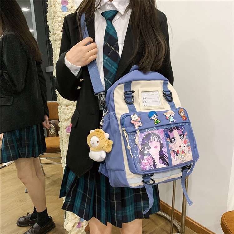 swvws Multifunctional Japanese Style Kawaii Backpack Nylon Shoulder Bag School Girls Tote Bag Crossbody Bag Large-capacity School Bags