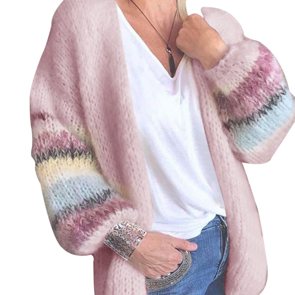 swvws Striped Long Lantern Sleeve Mohair Sweater Autumn Mohair Cardigan Womens Sweaters Candy Color Sweater Knit Cardigan Coat