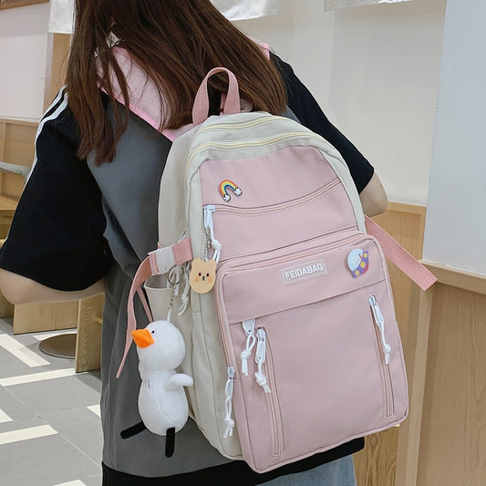 swvws NEW High Capacity Fashion Big Student Backpack Badge Rucksack Girls School Bag Women Backpack Female Cute Leisure Travel Mochila