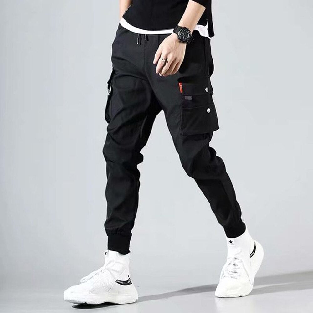 swvws Mens Vintage Hip Hop Style Baggy Jeans Men's Side Pockets Cargo Harem Pants Ribbons Black Hip Hop Casual Male Joggers Trousers Fashion Casual Streetwear Pants 5XL