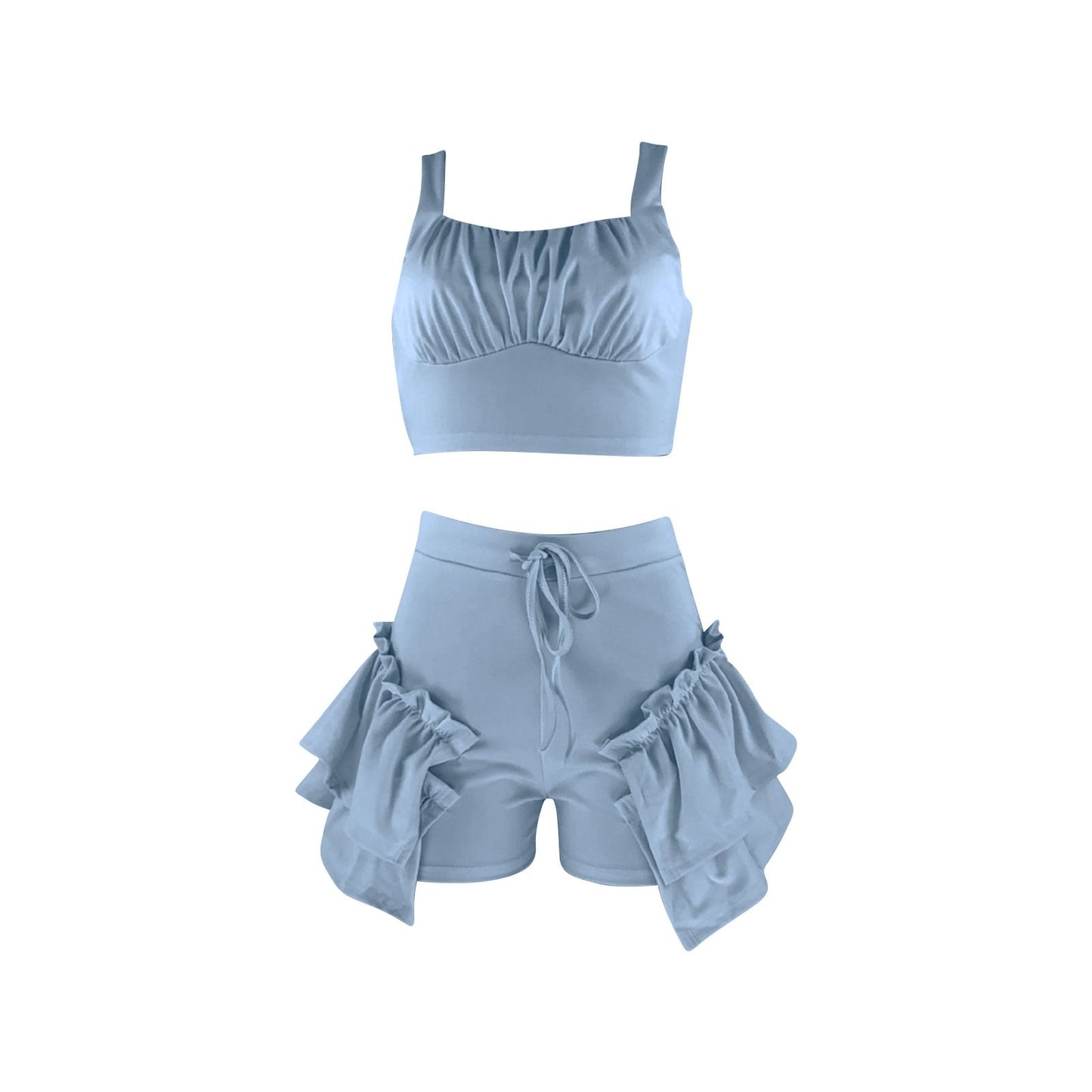 swvws Sexy Ruffles Shorts And Crop Top Women Summer 2 Piece Sets Fashion Club Vacation Outfits  Items