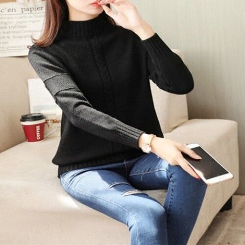 swvws PEONFLY Korean Style Turtleneck Sweater Women Solid Elastic Knitted Soft Pullover Sweater Female Fashion Pullovers Jumper