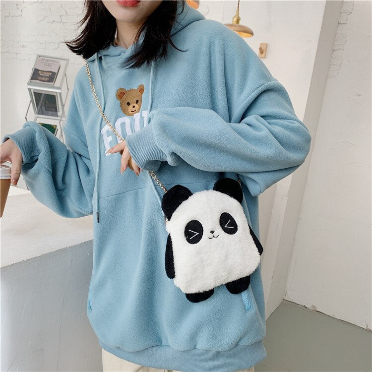 swvws Small Bag For Women  Lovely Panda Bag Plush Soft Purses Crossbody Bags Chain Strape Shoulder Bag Women Phone Bag Bolsa Mujer