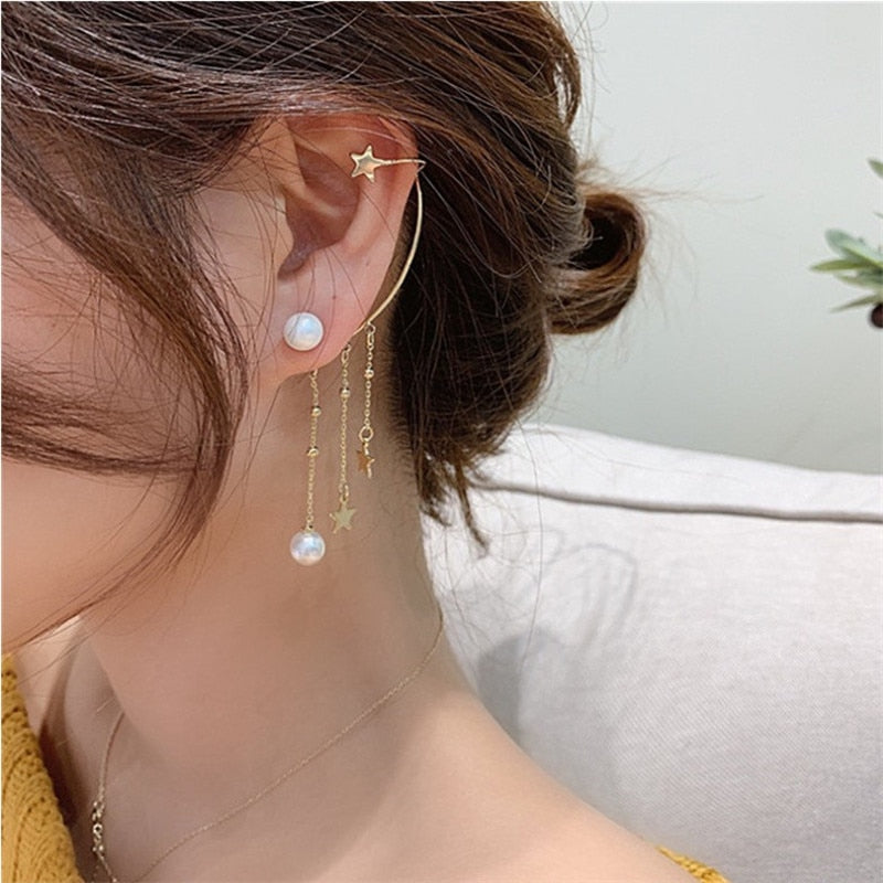 swvws Crystal Butterfly Tassel Ear Cuff Earrings for Women Gold Silver Color No Pierced Ear Clip Hook Fashion Party Jewelry