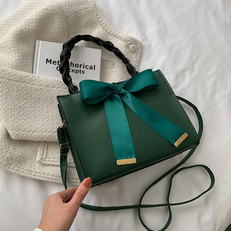 swvws  BACK TO COLLEGE    New Casual Solid Color Square Handbags For Women Fashion High Capacity Pu Leather Female Shoulder Bag Bow Ladies Crossbody Bag