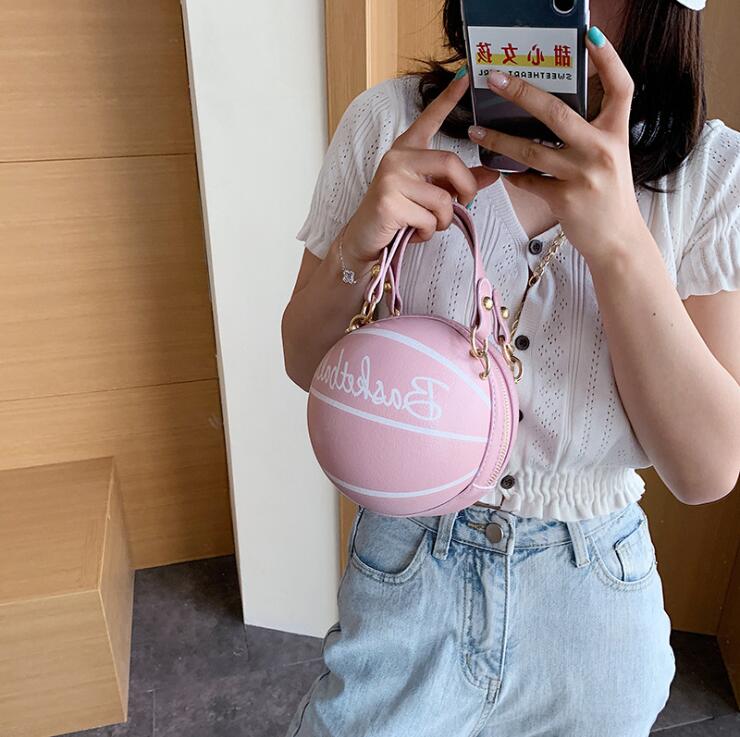 swvws Bake To School Small Personality Basketball Hand Bag Fashion Women Chains Handbag Creative Letter Shoulder Messenger Bag Female Mini Round Tote