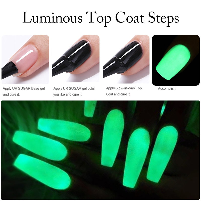 swvws  Luminous Gel Top Coat Semi Permanent Glow In Dark Fluorescent Soak Off UV LED Color Gel Nail Varnish Nails For Manicure