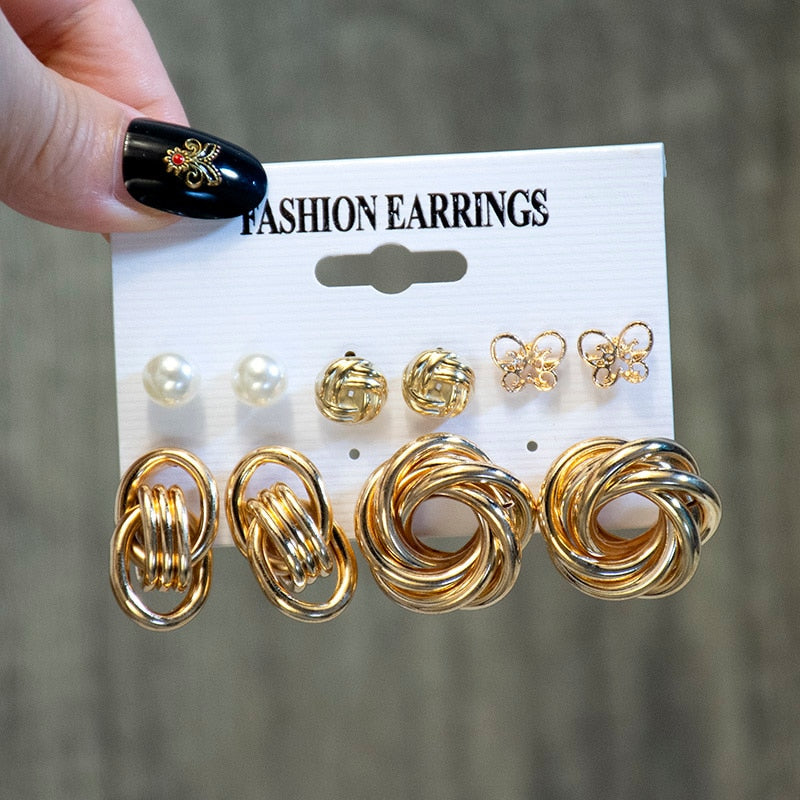 swvws Fashion Pearl Hoop Earring Set For Women Jewelry Vintage Big Geometric Circle Piercing Earings Punk Gold Metal Jewelry Dropship