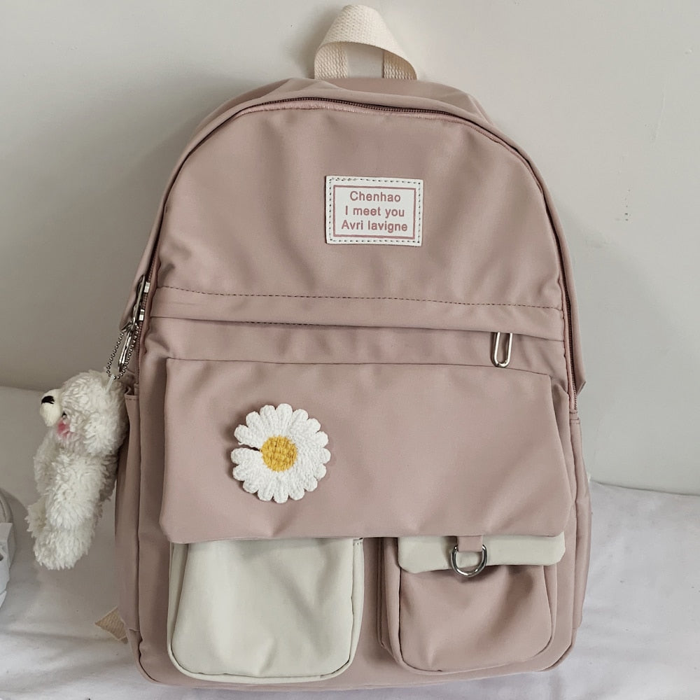 College Student Ladies Cute Backpack Women Flower Female Harajuku School Bags Book Kawaii Backpack Nylon Girl Trendy Bag Fashion