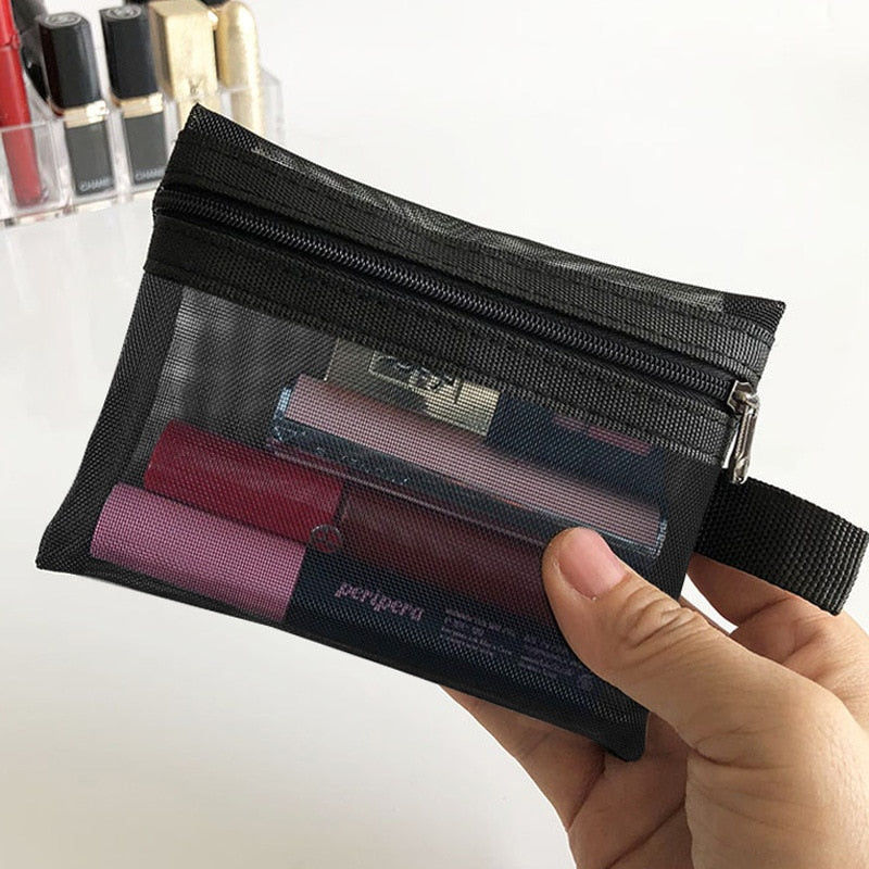 swvws  Mini Mesh Cosmetic Bag Women Portable Lipstick Bag Makeup Bag One Set Makeup Pouch Toiletry Bag Necessarie Feminina Kosmetyczka