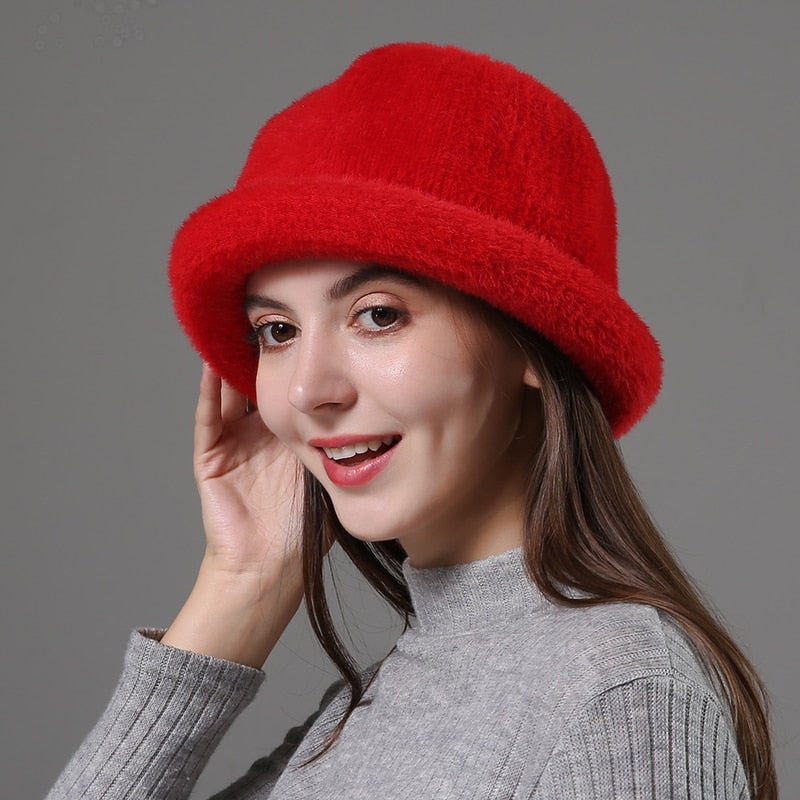 Wool Elegant Women Hat Dome Short Brim Hats Female British Retro Autumn Winter Basin Cap Faux velvet Hat RC2070