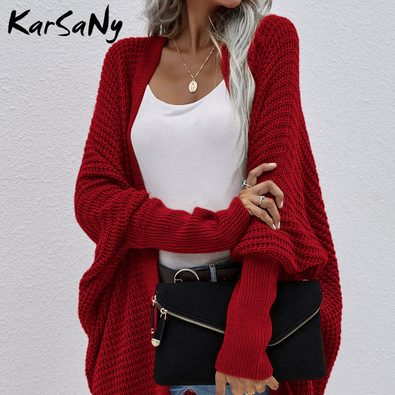 swvws Women Oversized Cardigan Knitted Coat Autumn Oversize Sweater Bat Sleeve Women's Knitted Jacket Loose Oversize Cardigan Women