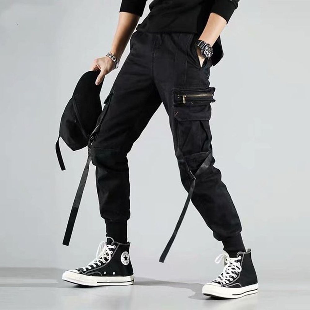 swvws Mens Vintage Hip Hop Style Baggy Jeans Joggers Cargo Pants For Men Casual Hip Hop Hit Color Pocket Male Trousers Sweatpants Streetwear Ribbons Techwear Pants