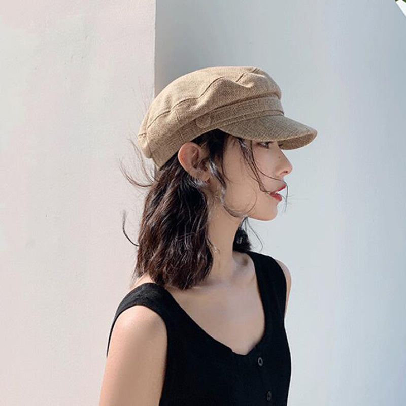 swvws Sun Fashion Unisex Linen Military Hat Autumn Sailor Hats For Women Men Flat Top Captain Cap Travel Cadet Hat Navy Caps