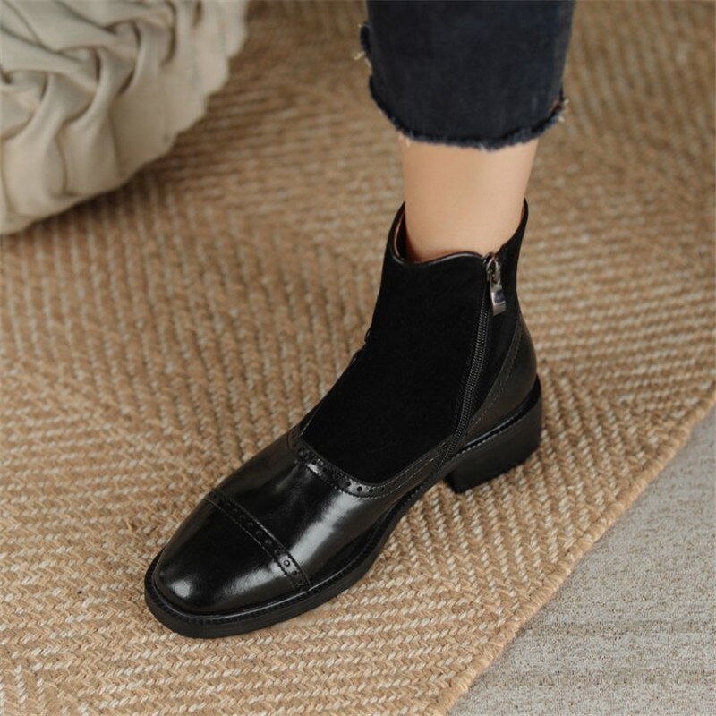 swvws Autumn Boots    Ankle Boots Women Boots with Side Zipper Round Toe Chunky Heel Short Tube Rivet Boots Womens Shoes