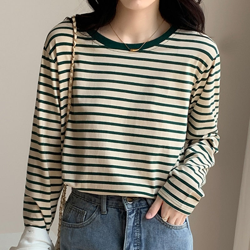 swvws Cotton T Shirt Women  Summer Striped Tshirts For Women Clothing Casual Basic Women's T-Shirt Loose T-Shirts Tee Tops Tshirt