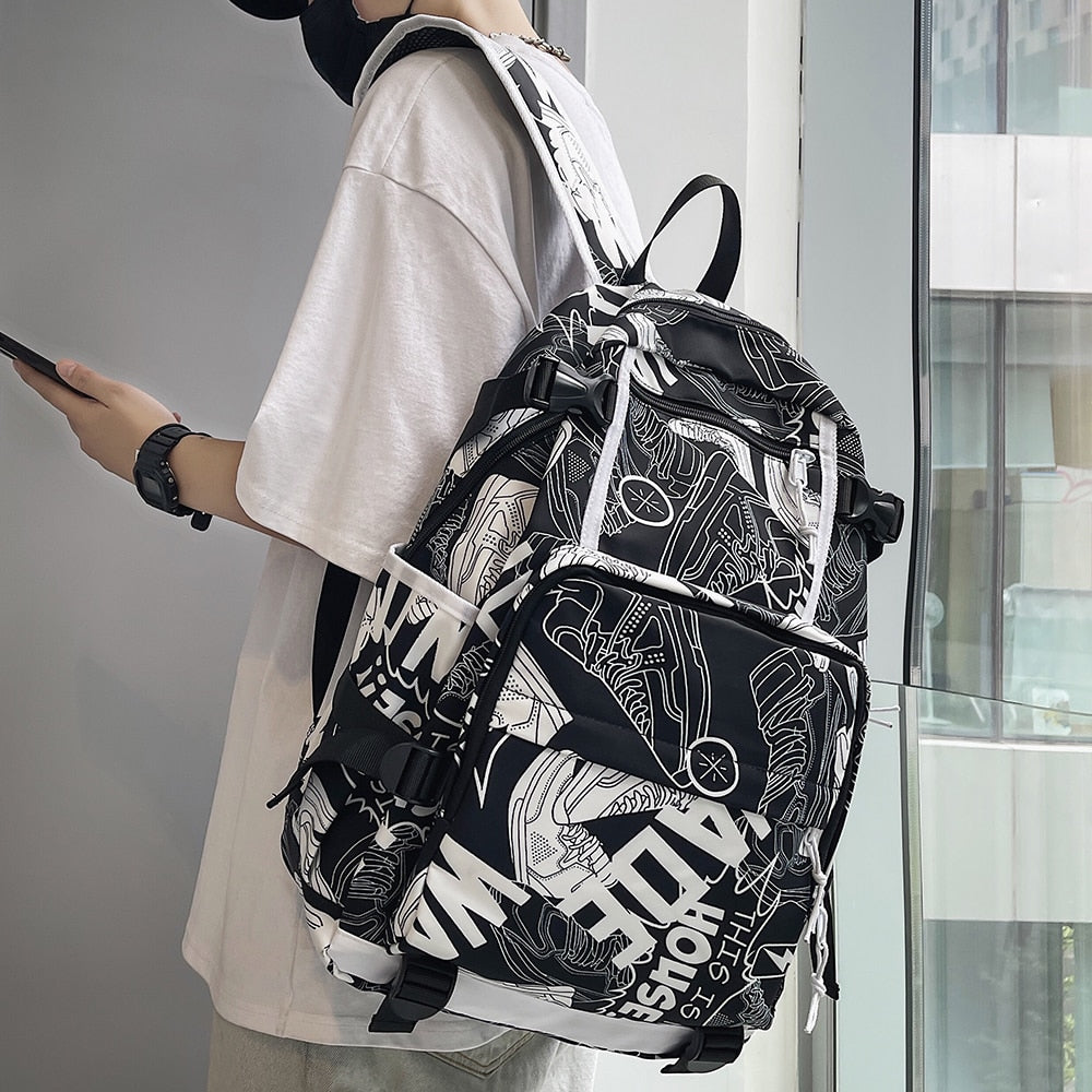 swvws Harajuku Girl Male School Bag Female Graffiti Print Men Backpack Women Book Boy Bag Nylon Ladies Fashion Laptop Backpack Student