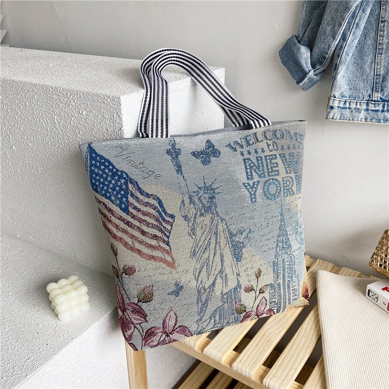 swvws  Fashion Folding Women Big Size Handbag Tote Ladies Casual Flower Printing Canvas Graffiti Shoulder Bag Beach Bolsa Feminina