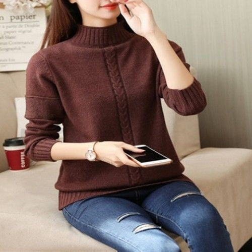 swvws PEONFLY Korean Style Turtleneck Sweater Women Solid Elastic Knitted Soft Pullover Sweater Female Fashion Pullovers Jumper