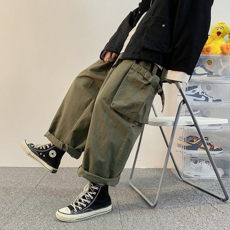 swvws Men's Cargo Trousers Male Harajuku Black Cargo Pants Men Wide Leg Pants For Men Streetwear Baggy Oversize Plus Size