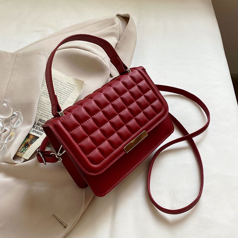 swvws  BACK TO COLLEGE     Summer Fashion Solid Color Square Handbags For Women High Quality Pu Leather Shoulder Trend Plaid Female Crossbody Bag