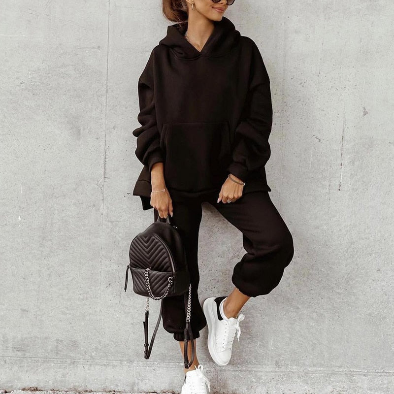 swvws Back To School Autumn Winter Oversize Two Piece Set Women Long Sleeve Sweatshirts Sweatpants Pants Jogging Female Hoodies Tracksuits