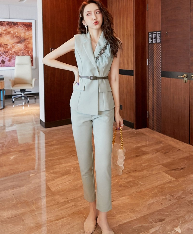 swvws  Summer  Fashion Women Two Piece Sets   OL Blouse Tops + Pants Suit   2 Piece Sets