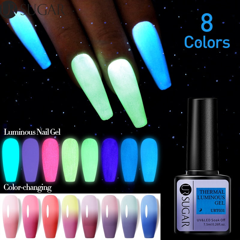 swvws 7.5Ml Luminous Thermal Gel Nail Polish 2 In 1 Color Changing Glow In Dark Soak Off Manicuring UV Gel Nail Art Varnish