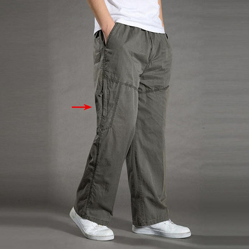 swvws Mens Vintage Hip Hop Style Baggy Jeans Men's Casual Trousers Cotton Overalls Elastic Waist Full Len Multi-Pocket Plus Fertilizer Men's Clothing Big Size Cargo Pants