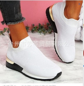 swvws New Spring Knitting Socks Shoes Women  Mesh Breathable Platform Sneakers Slip On Flat Casual Loafers Ladies Vulcanized Shoes