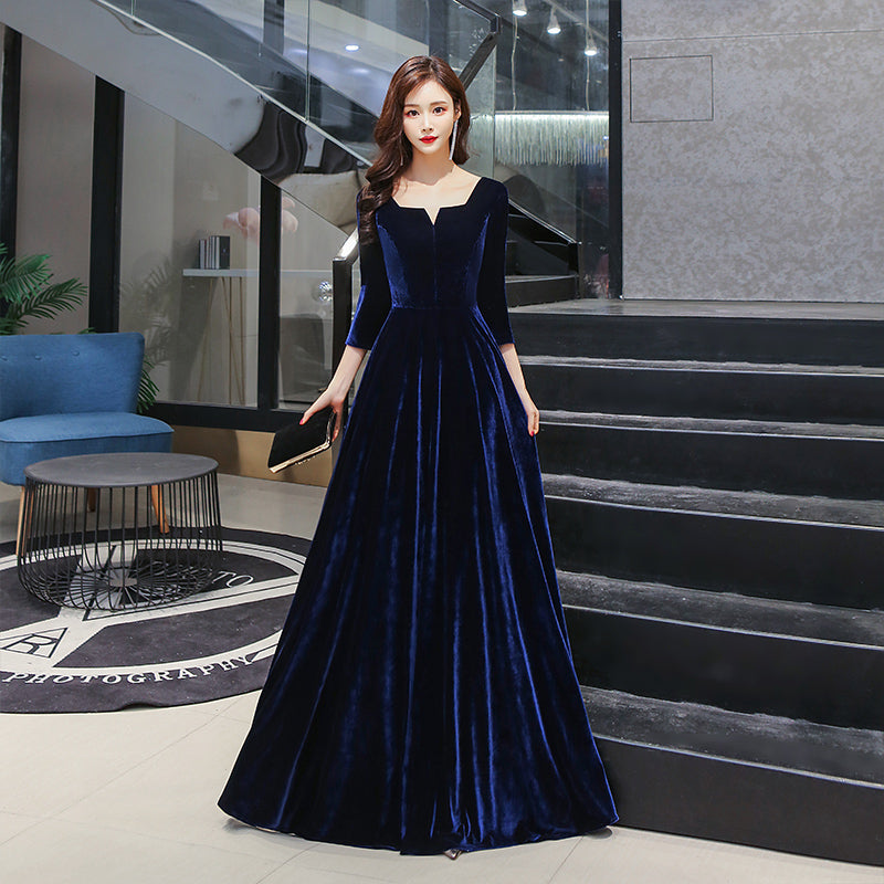 Tmallworld Navy Blue Velvet Long A-line Simple Style Bridesmaid Dresses, Elegant Party Dress Prom Dress