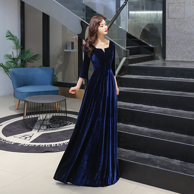 Tmallworld Navy Blue Velvet Long A-line Simple Style Bridesmaid Dresses, Elegant Party Dress Prom Dress