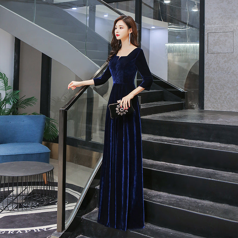 Tmallworld Navy Blue Velvet Long A-line Simple Style Bridesmaid Dresses, Elegant Party Dress Prom Dress