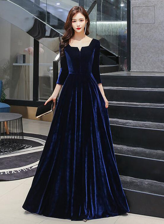 Tmallworld Navy Blue Velvet Long A-line Simple Style Bridesmaid Dresses, Elegant Party Dress Prom Dress