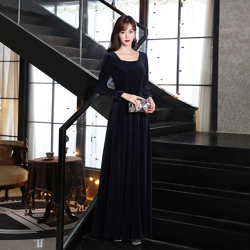 Tmallworld Navy Blue Long Floor Length Velvet Bridesmaid Dresses, Blue Evening Dress Prom Dress