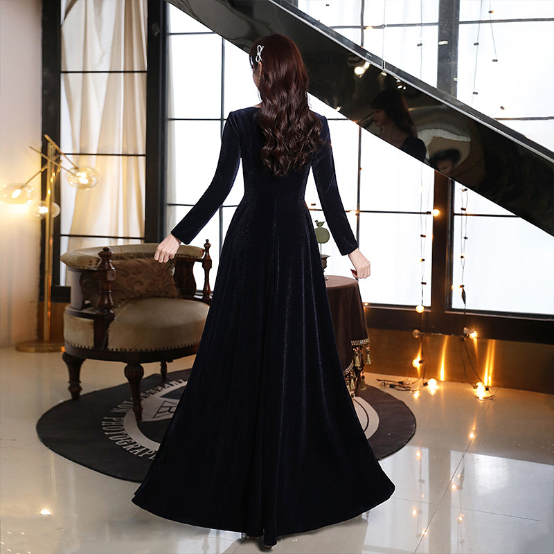 Tmallworld Navy Blue Long Floor Length Velvet Bridesmaid Dresses, Blue Evening Dress Prom Dress