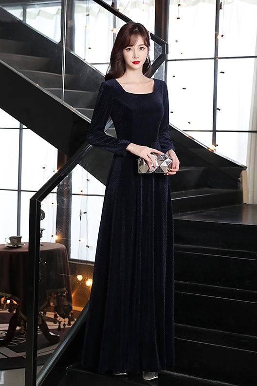 Tmallworld Navy Blue Long Floor Length Velvet Bridesmaid Dresses, Blue Evening Dress Prom Dress