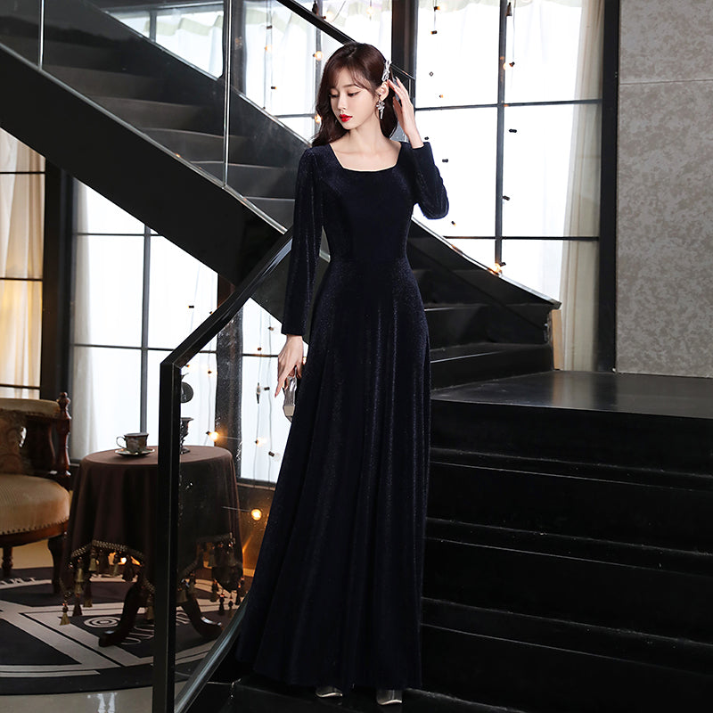 Tmallworld Navy Blue Long Floor Length Velvet Bridesmaid Dresses, Blue Evening Dress Prom Dress