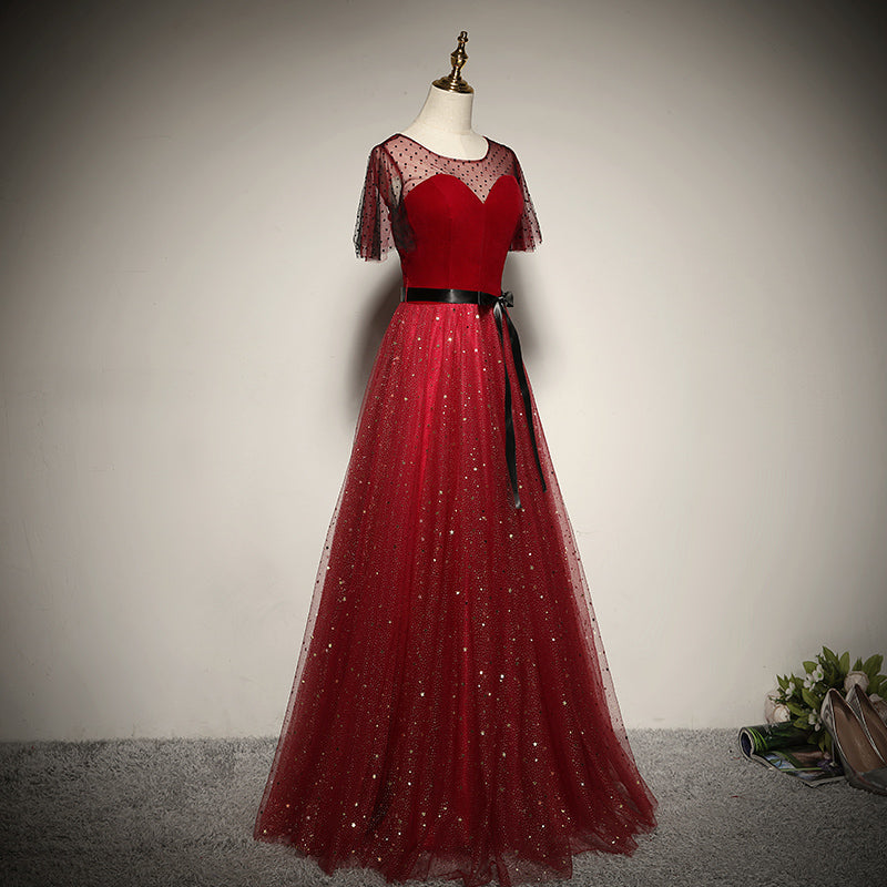 Tmallworld Red Tulle with Velvet Round Neckline Top Party Dress, A-line Evening Dress