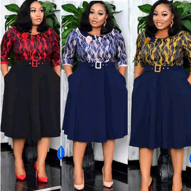 SWVWS Cross-Border  Wish New Source Manufacturers African plus Size Women's Clothing Irregular Swing Dress in Stock