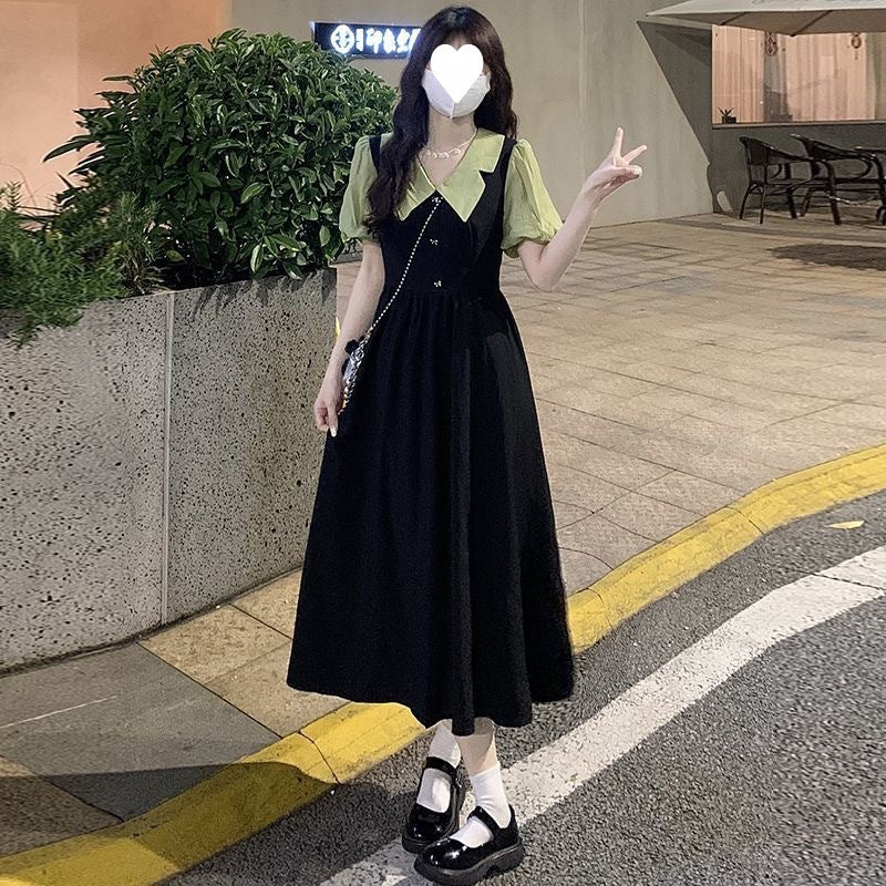 SWVWS Summer plus Size Women's Clothes New Female Student  Tight Waist Plump Girls Two-Piece Dresses Short Sleeve Slimming Dress Long Dress