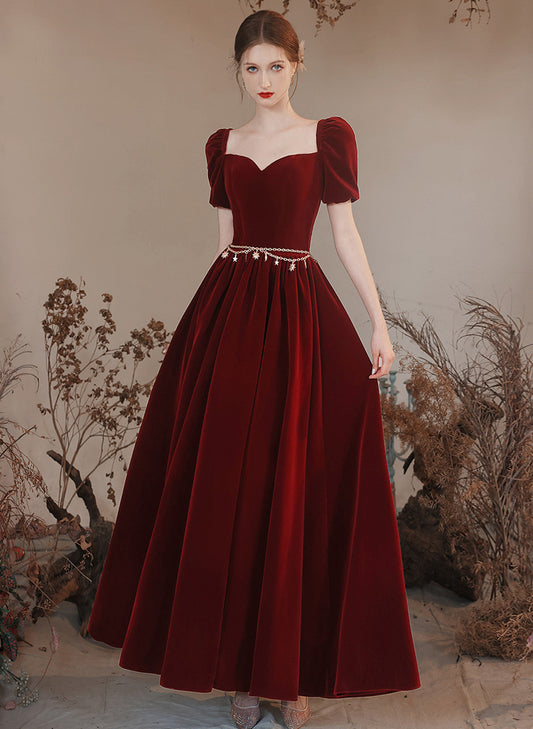 Tmallworld Wine Red Velvet Long A-line Party Dress, Wine Red Evening Dress Prom Dress