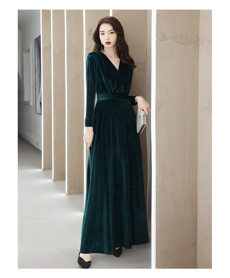 Tmallworld Elegant Velvet Long Sleeves V-neckline Prom Dress. Velvet Bridesmaid Dress Party Dress