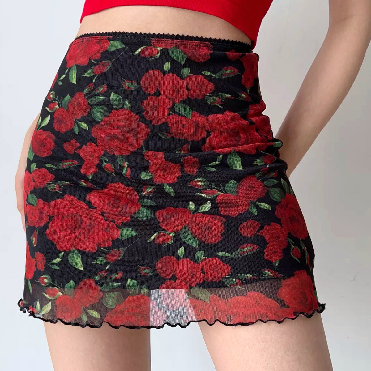 swvws - Vintage Roses Mesh Skirt ~ HANDMADE